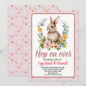 Easter Brunch & Egg Hunt Floral Watercolor Bunny  招待状 (正面/裏面)