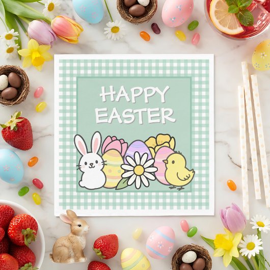 Easter Brunch & Egg Hunt Green Gingham  スタンダードランチョンナプキン
