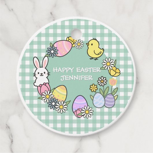 Easter Brunch & Egg Hunt Green Gingham フェイバータグ (正面)