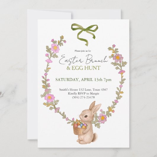 Easter Brunch & Egg Hunt Party Bunny Invitation  招待状 (正面)