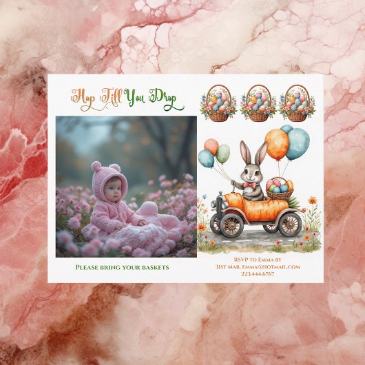Easter Brunch & Egg Hunt | Spring Bunny Carrot Car インビテーションポストカード