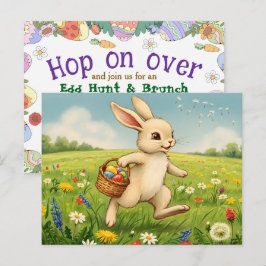 Easter Brunch & Egg Hunt Spring Meadow Bunny インビテーションポストカード