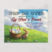 Easter Brunch & Egg Hunt Spring Meadow Bunny インビテーションポストカード (正面)