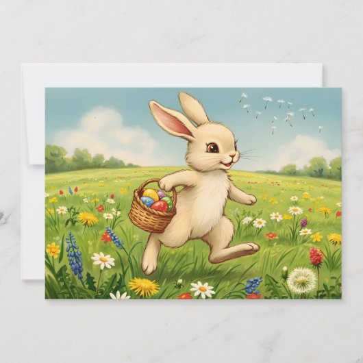 Easter Brunch & Egg Hunt Spring Meadow Bunny 招待状 (正面)