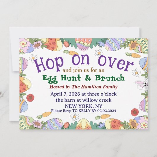 Easter Brunch & Egg Hunt Spring Meadow Bunny 招待状 (裏面)