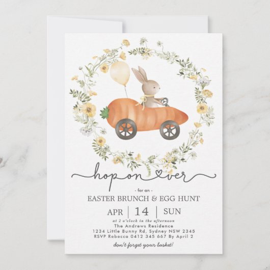 Easter Brunch & Egg Hunt | Wildflower Bunny 招待状 (正面)