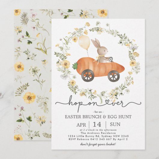 Easter Brunch & Egg Hunt | Wildflower Bunny 招待状 (正面/裏面)