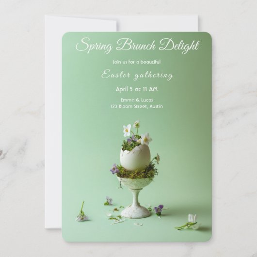 Easter Brunch Invitation Floral Egg Spring Elegant 招待状 (正面)