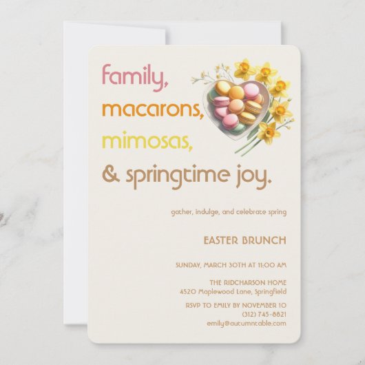 Easter Brunch Invitation Floral Spring Party  招待状 (正面)