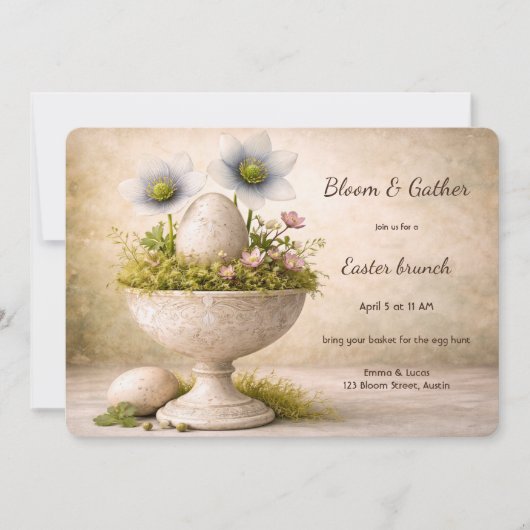 Easter Brunch Invitation Minimal Floral Spring 招待状 (正面)