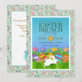 Easter Brunch Party – Colorful Bunny & Eggs 招待状 (正面/裏面)