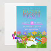 Easter Brunch Party – Colorful Bunny & Eggs 案内状 (正面/裏面)