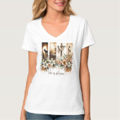 Easter Brushstroke 'He Is Risen' V-Neck T-Shirt Tシャツ (正面)
