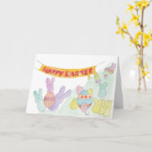 Easter Bunnies and Chicks on a Hill カード (黄色い花)