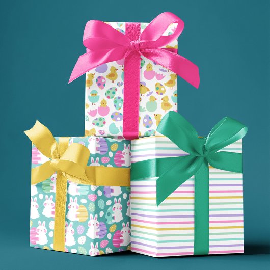 Easter Bunnies & Baby Chicks Cute Patterns ラッピングペーパーシート