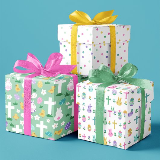 Easter Bunnies Eggs & Crosses Colorful Patterns ラッピングペーパーシート