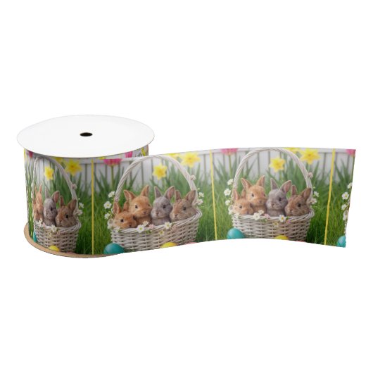 Easter Bunnies in a Wicker Basket サテンリボン (リール)