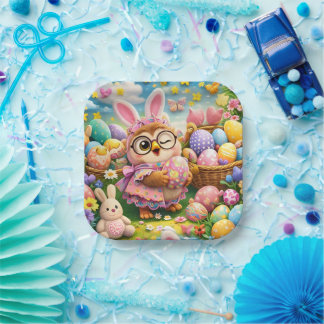 Easter bunny and colourful eggs party design ペーパープレート