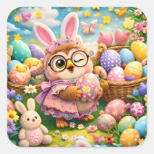 Easter bunny and colourful eggs whimsical sticker  スクエアシール (正面)
