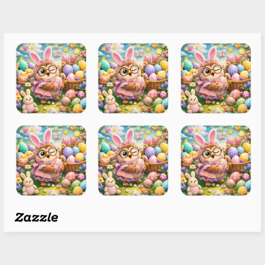 Easter bunny and colourful eggs whimsical sticker スクエアシール (シート)