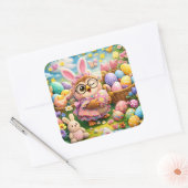 Easter bunny and colourful eggs whimsical sticker  スクエアシール (封筒)