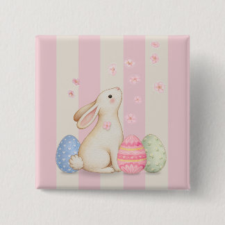 Easter Bunny and Spring Pastel Stripe 缶バッジ