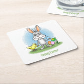Easter Bunny and the Chicken スクエアペーパーコースター (アングル)