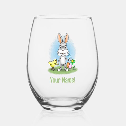 Easter Bunny and the Cute Chick ステムなしワイングラス (正面)
