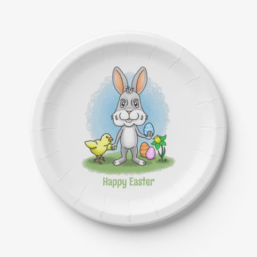 Easter bunny and the Yellow Chicken ペーパープレート (正面)