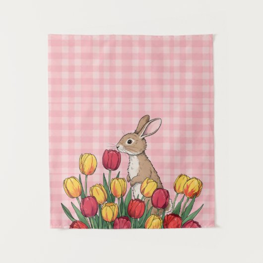 Easter Bunny and Tulips Tapestry - Rustic Home タペストリー (正面)