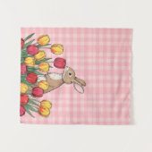 Easter Bunny and Tulips Tapestry - Rustic Home タペストリー (正面(横))