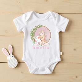 Easter Bunny at Garden Personalized baby bodysuit ベビーボディスーツ