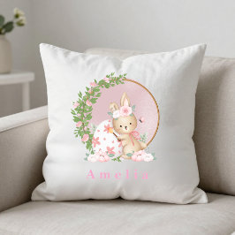 Easter Bunny at Garden Personalized Throw Pillow クッション