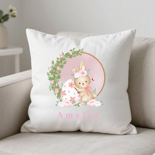 Easter Bunny at Garden Personalized Throw Pillow クッション