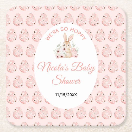 Easter Bunny Baby Shower スクエアペーパーコースター (正面)