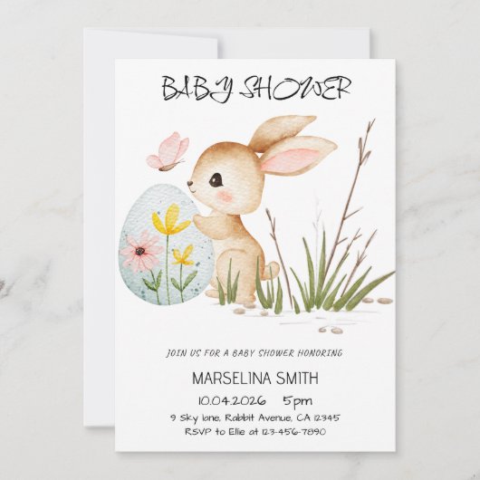 Easter Bunny Baby Shower - Cute Pastel Bunny  招待状 (正面)