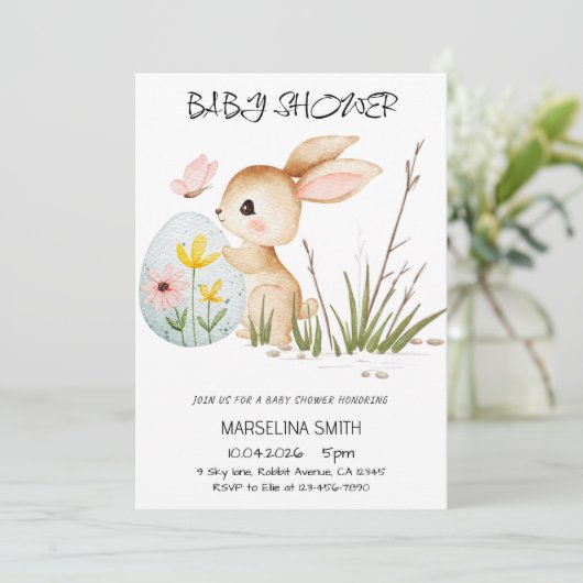 Easter Bunny Baby Shower - Cute Pastel Bunny  招待状 (スタンド正面)