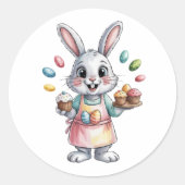 Easter Bunny Baker Sticker Cute Easter Gift Spring ラウンドシール (正面)