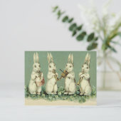 Easter Bunny Band Drum Trumpet Violin Shamrock シーズンポストカード (スタンド正面)