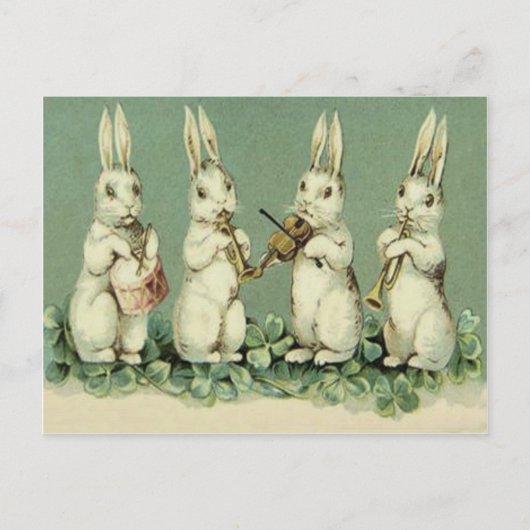 Easter Bunny Band Drum Trumpet Violin Shamrock シーズンポストカード (正面)