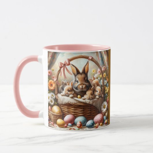 Easter Bunny Basket Cute Spring Bunny マグカップ (左)