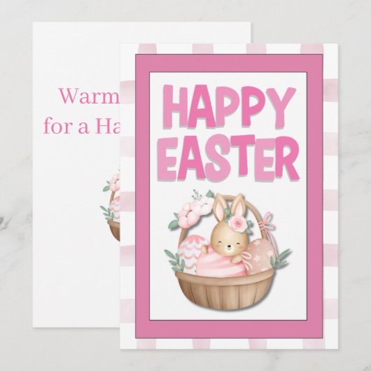 Easter Bunny Basket & Pink Plaid シーズンカード (正面/裏面)
