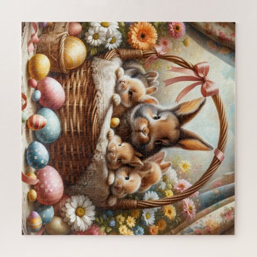 Easter Bunny Basket, Spring Bunnies & Easter Eggs ジグソーパズル (横)