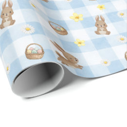 Easter Bunny Blue Gingham Wrapping Paper ラッピングペーパー