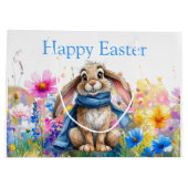 Easter Bunny blue scarf Happy Easter ラージペーパーバッグ (裏面)