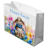 Easter Bunny blue scarf Happy Easter ラージペーパーバッグ (裏面アングル)
