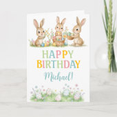 Easter Bunny Boy First Birthday Greeting Card カード (正面)