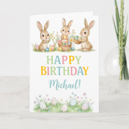 Easter Bunny Boy First Birthday Greeting Card カード