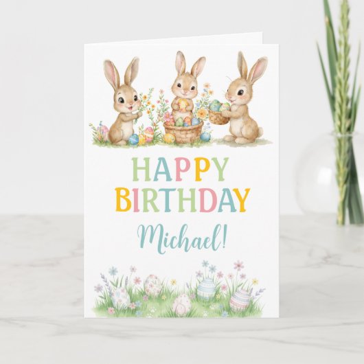 Easter Bunny Boy First Birthday Greeting Card カード (正面)