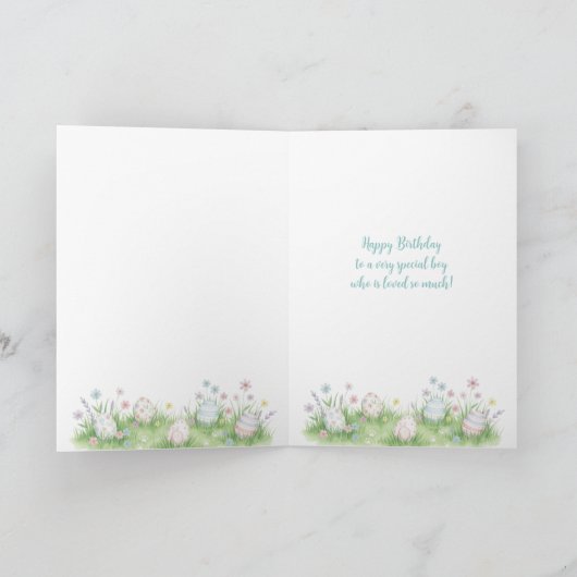 Easter Bunny Boy First Birthday Greeting Card カード (内部)
